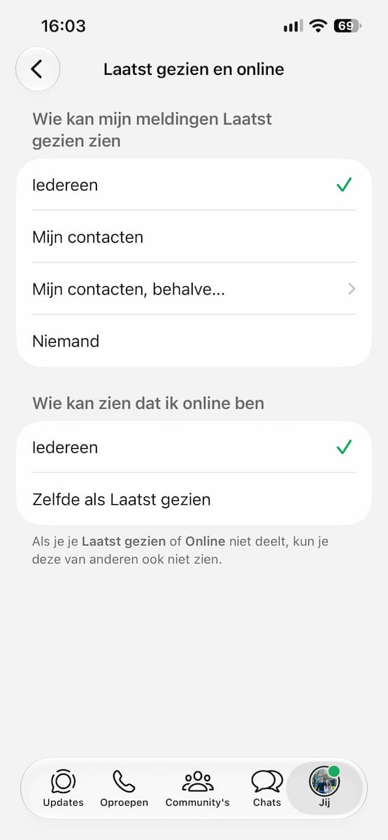 Instructiefoto: Wanneer was je online?