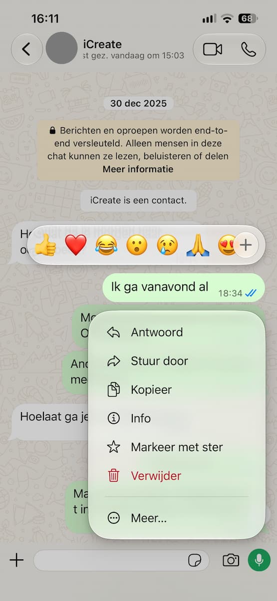 Instructiefoto: Berichten verwijderen