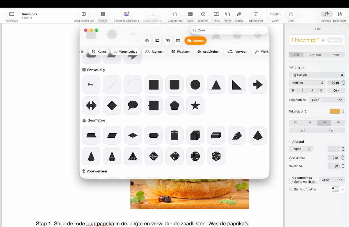 Instructiefoto: Vorm kiezen uit de bibliotheek