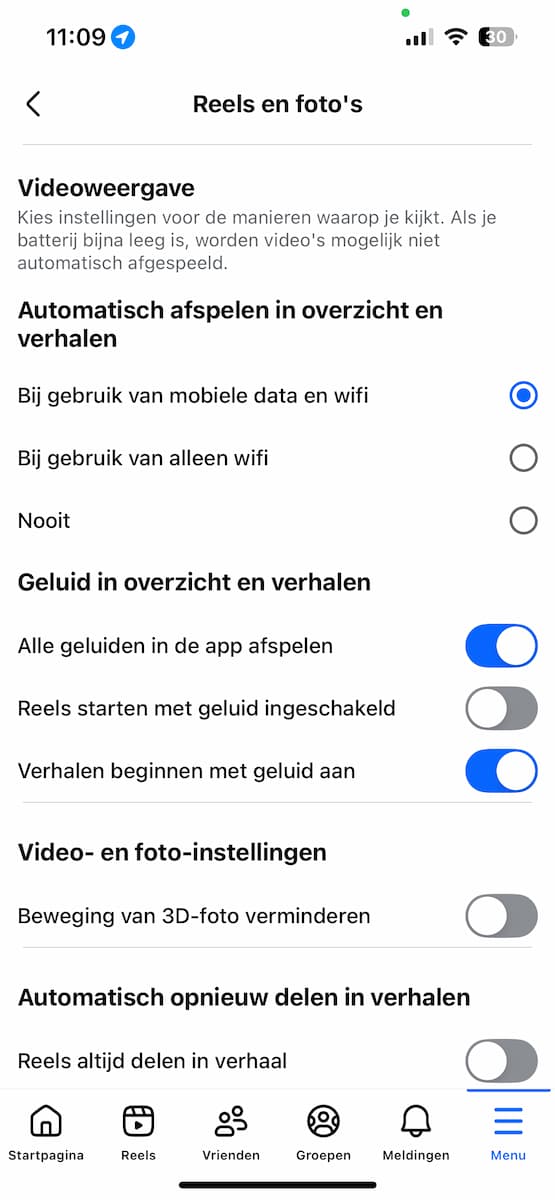 Instructiefoto: Automatisch afspelen op Facebook uitschakelen
