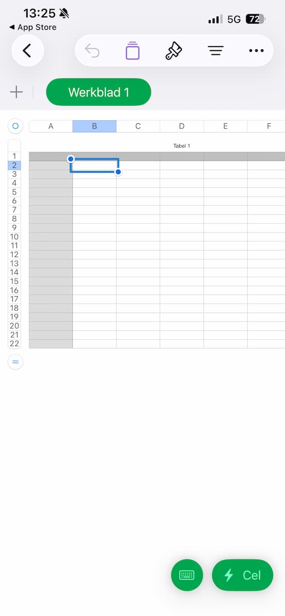 Instructiefoto: Nieuw spreadsheet
