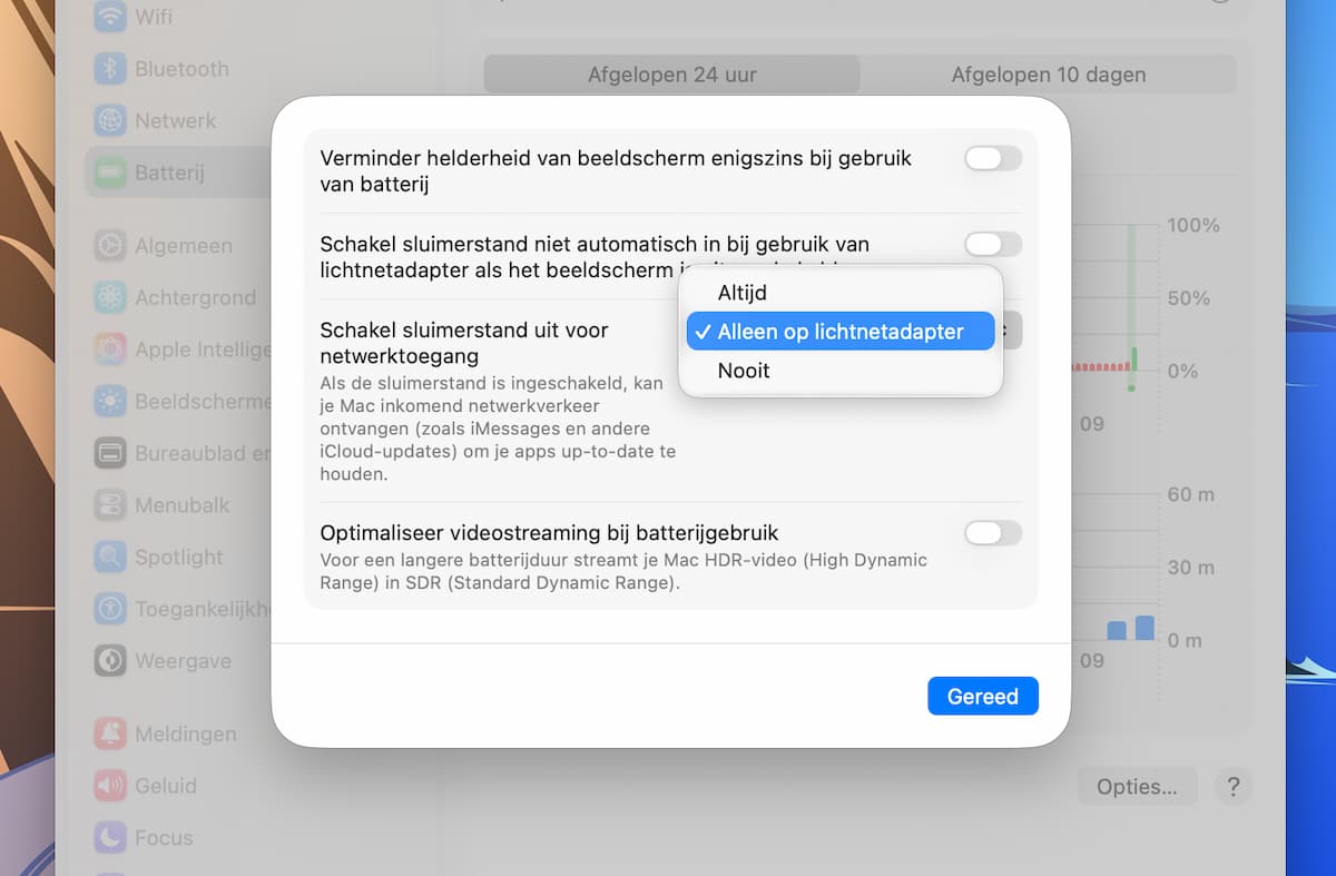 Instructiefoto: Sluimerstand uit voor netwerktoegang
