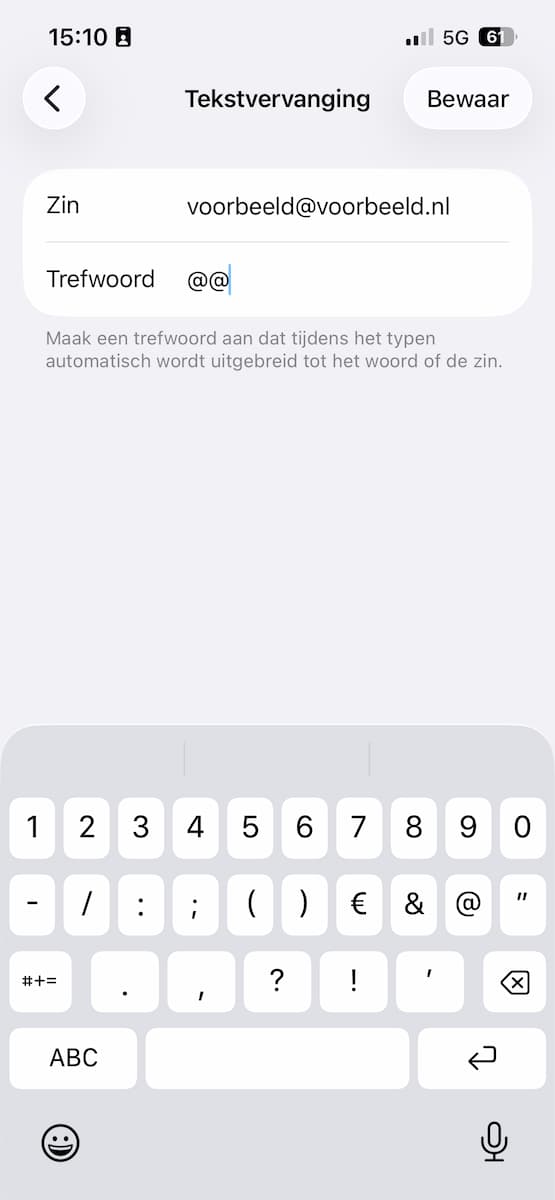 Instructiefoto: Sneller vaste combinaties typen