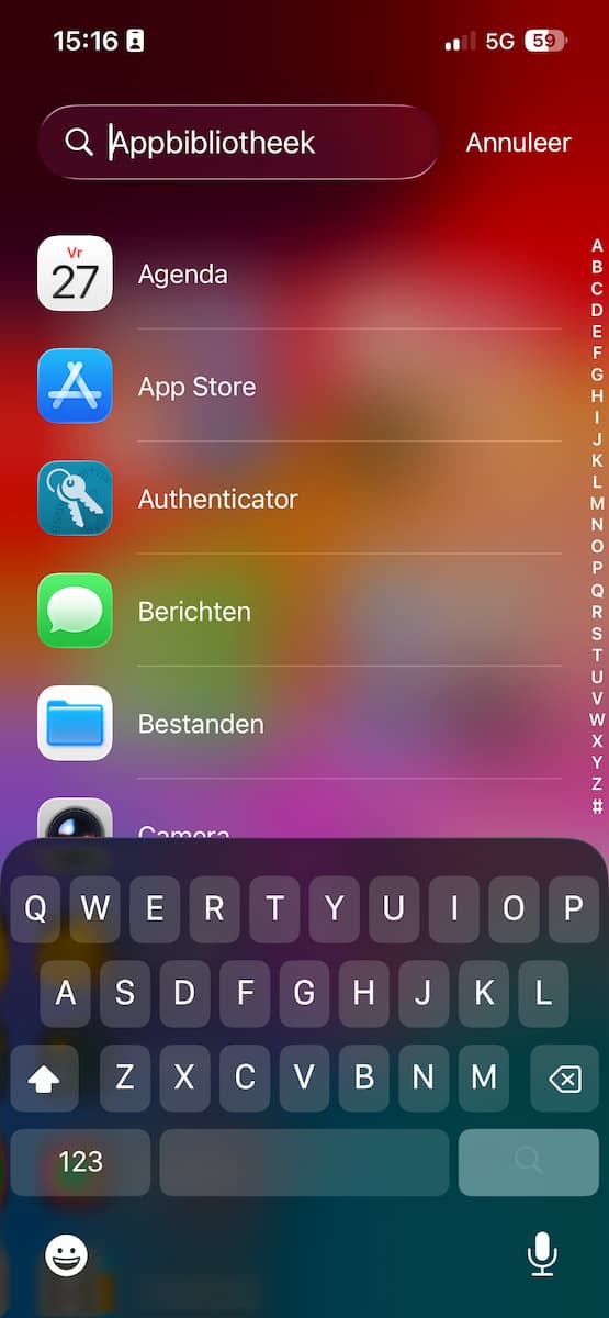 Instructiefoto: Sneller door alfabetische lijsten scrollen