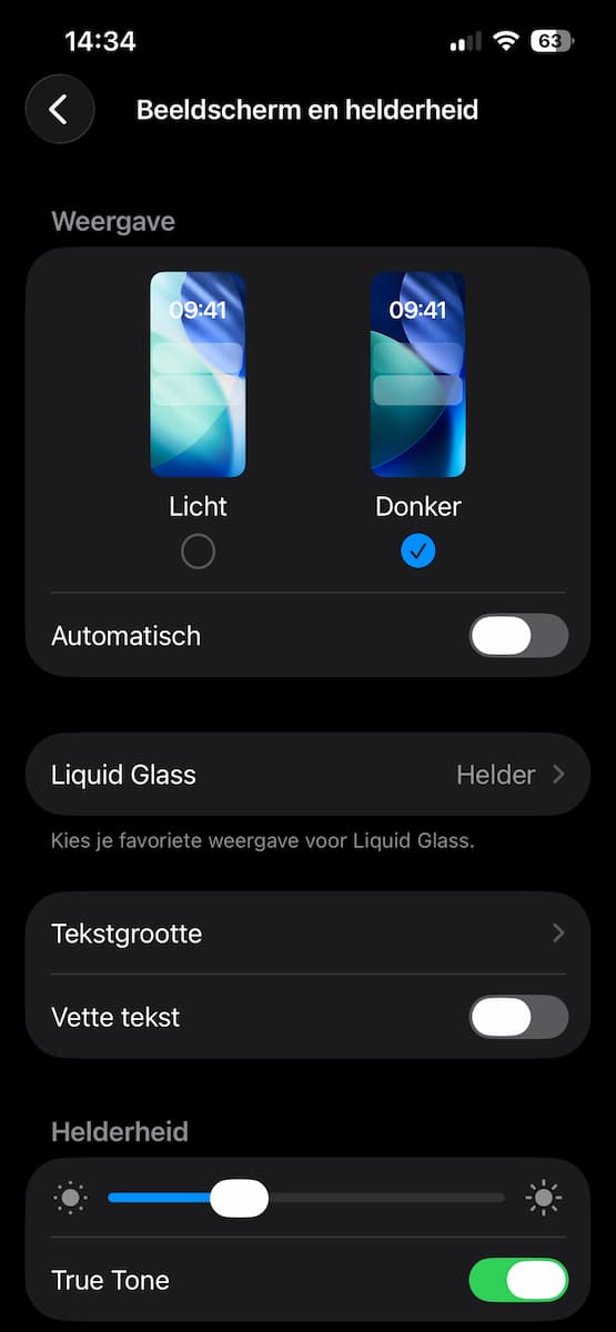 Instructiefoto: Geen gebruik maken van donkere modus