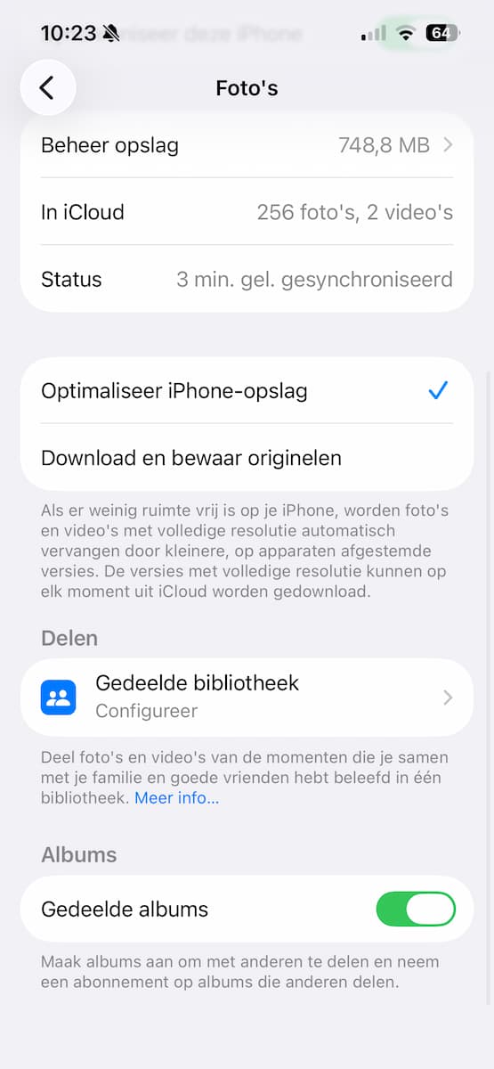 Instructiefoto: Gedeelde albums aanzetten