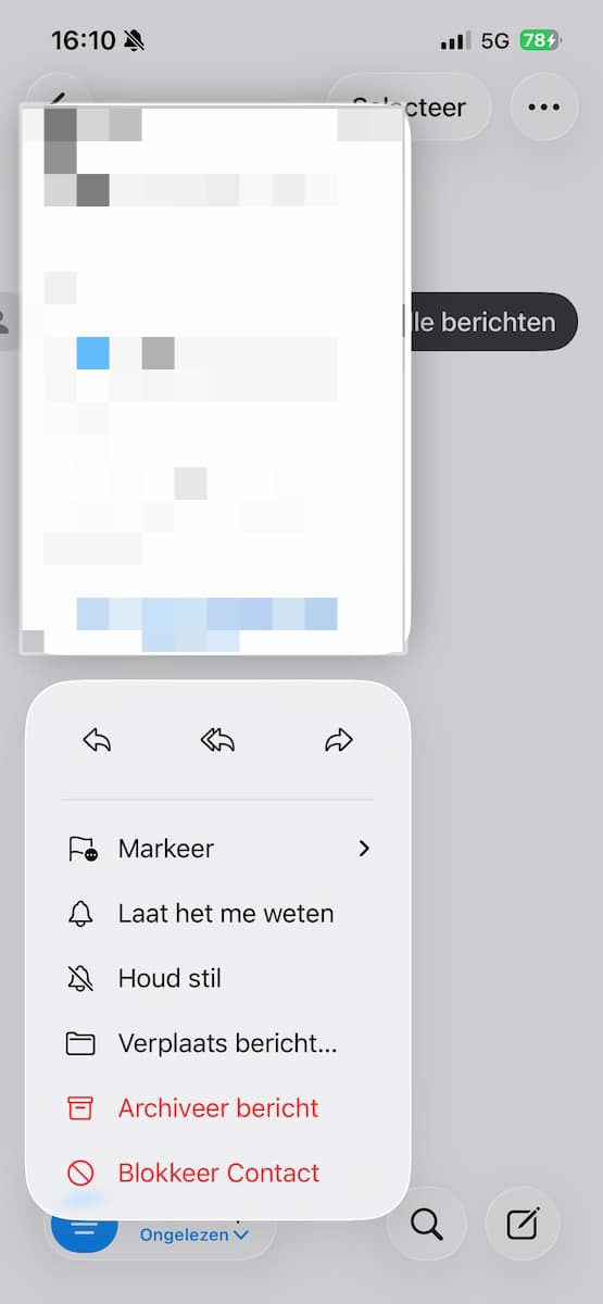 Instructiefoto: Een mail 'snoozen'