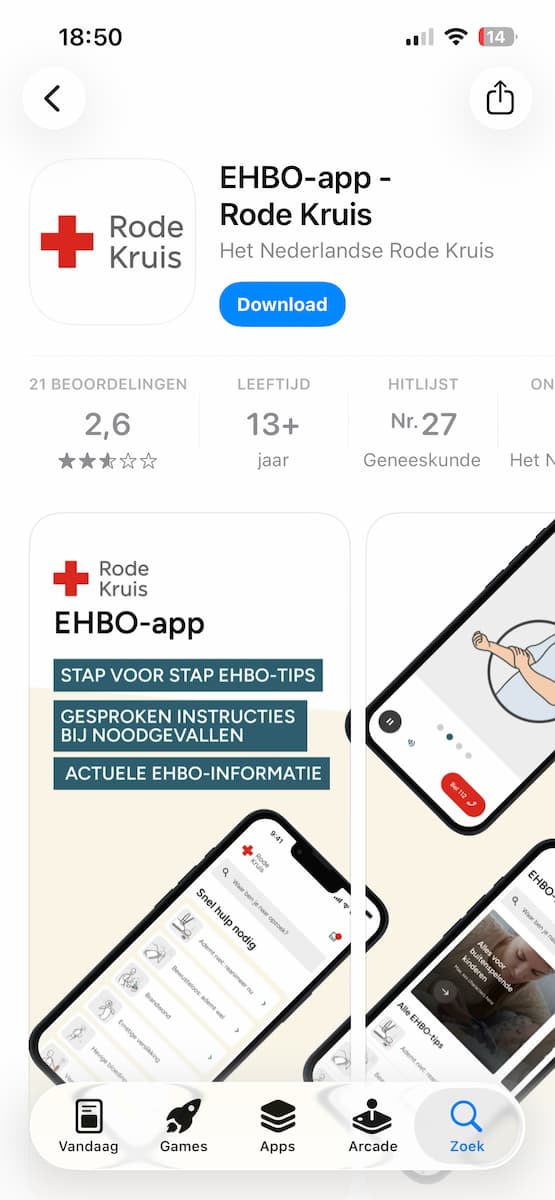 Instructiefoto: EHBO-app - Rode Kruis