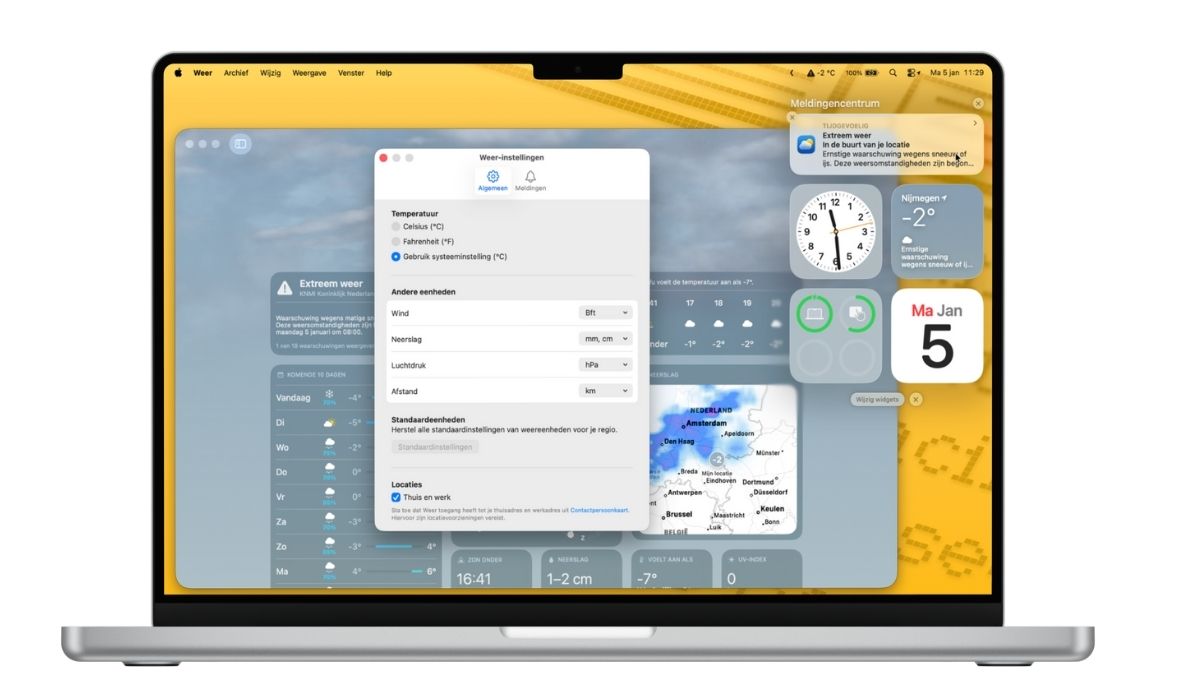 Weerinstellingen op de Mac en een melding voor extreem weer