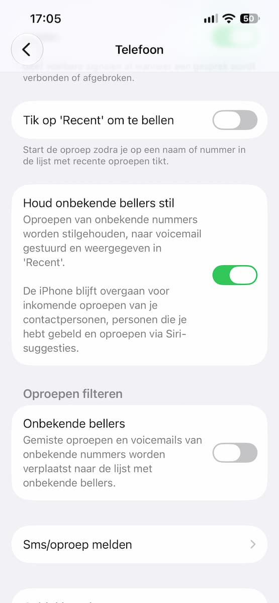 Instructiefoto: Onbekende bellers op stil