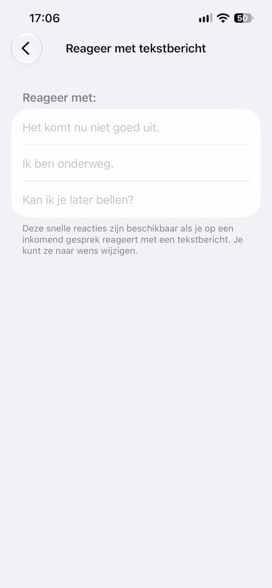 Instructiefoto: Stel snelle tekstantwoorden in