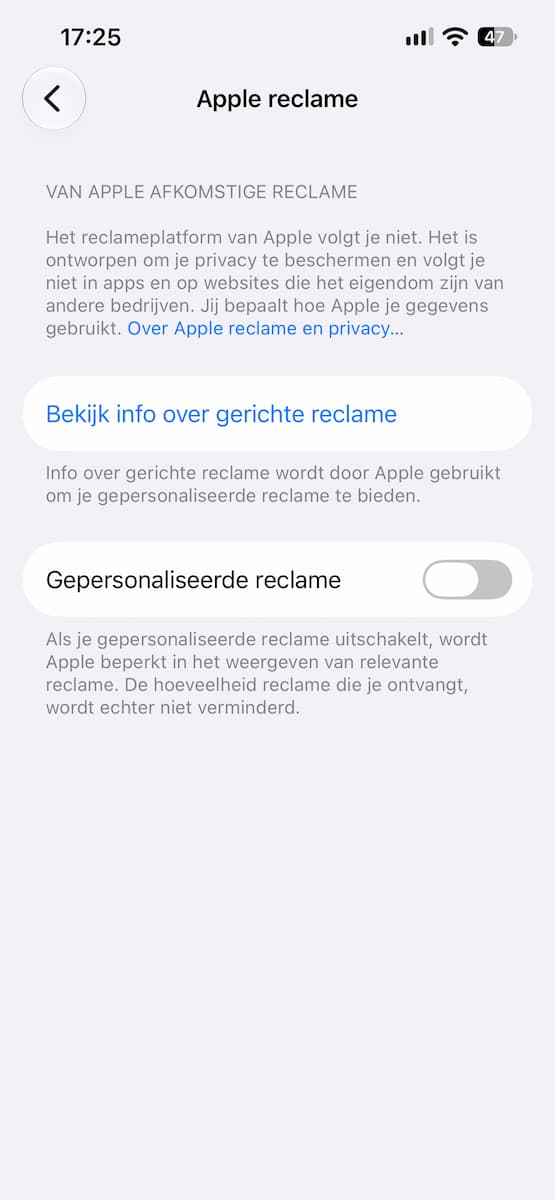 Instructiefoto: Schakel de analyses van Apple uit