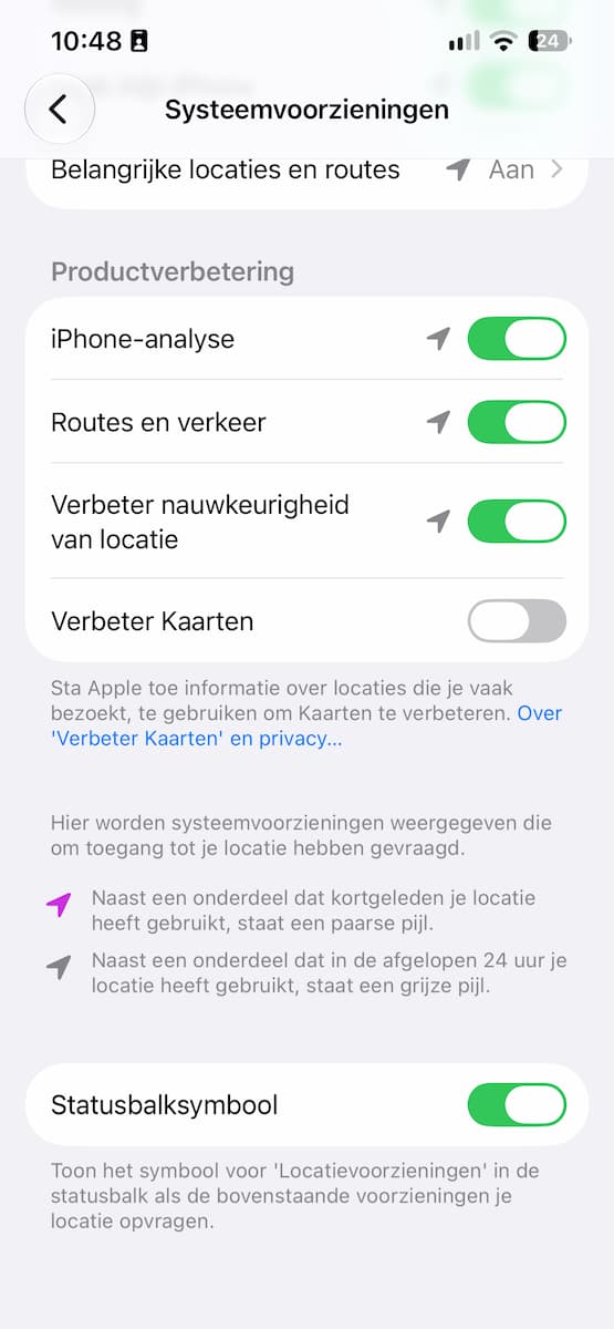 Instructiefoto: Schakel het icoontje voor alle locatievoorzieningen in