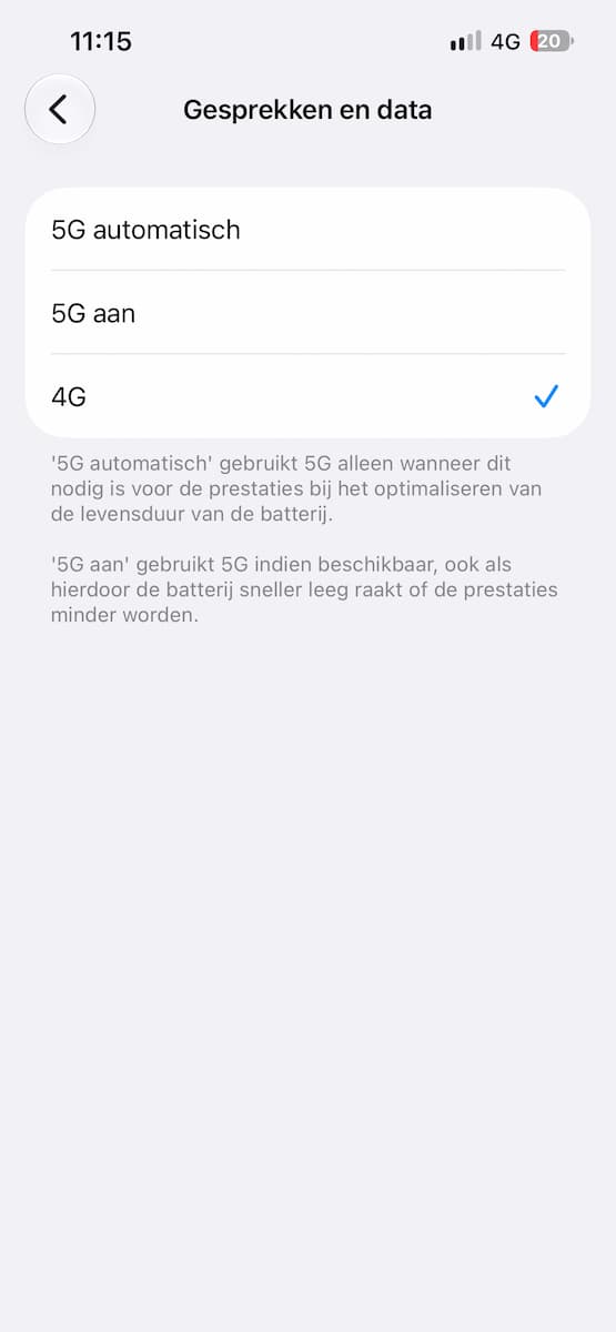 Instructiefoto: Schakel 5G uit voor meer batterij