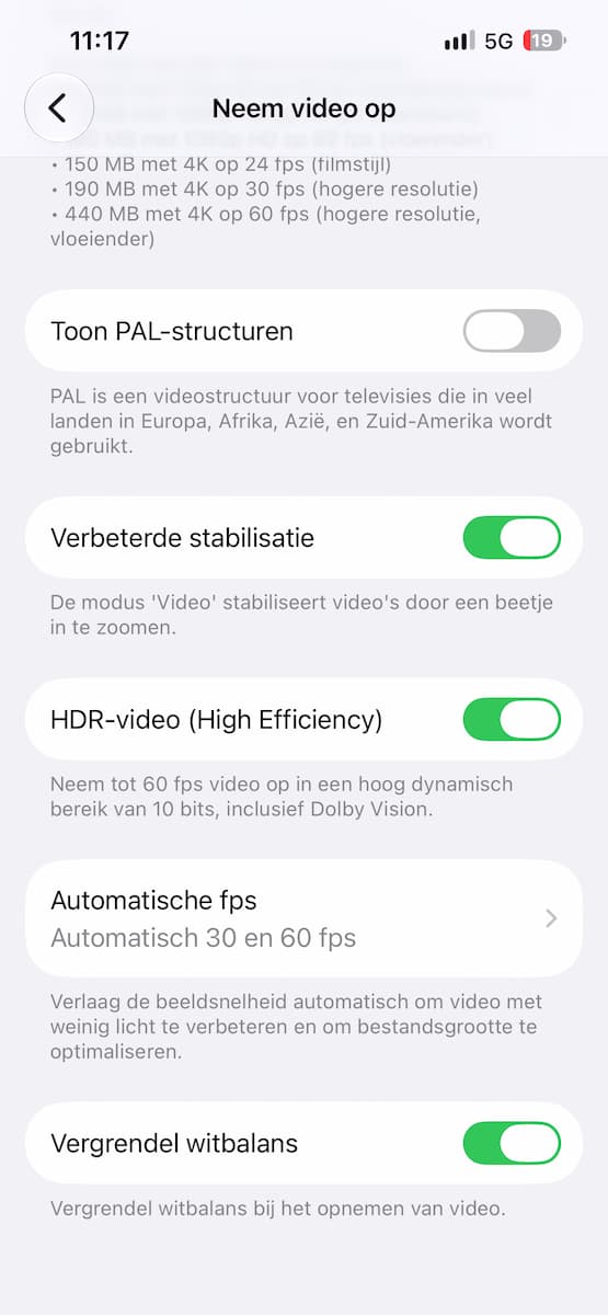 Instructiefoto: Schakel video-opname's in HDR in