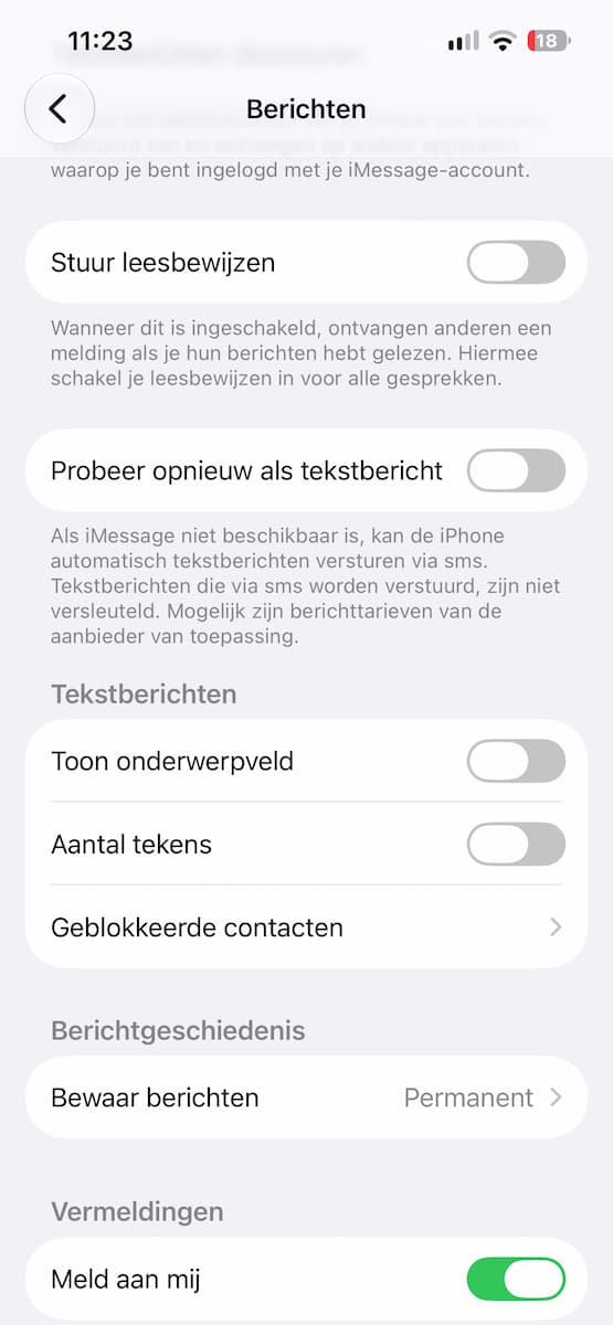 Instructiefoto: Schakel de leesbewijzen uit