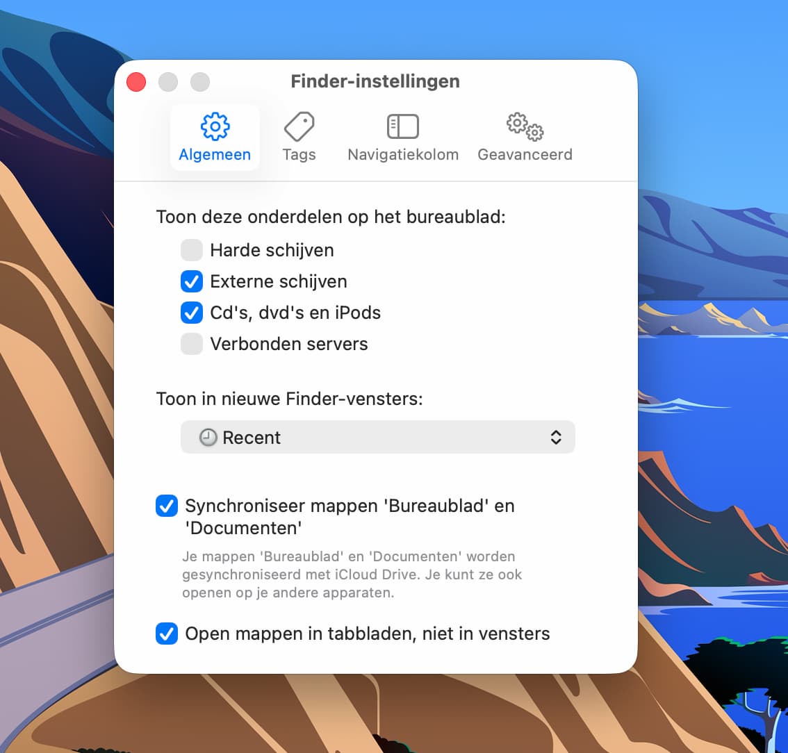 Instructiefoto: Pas de Finder-instellingen aan