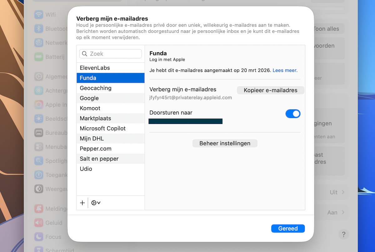 Instructiefoto: Verberg je e-mailadres voor apps