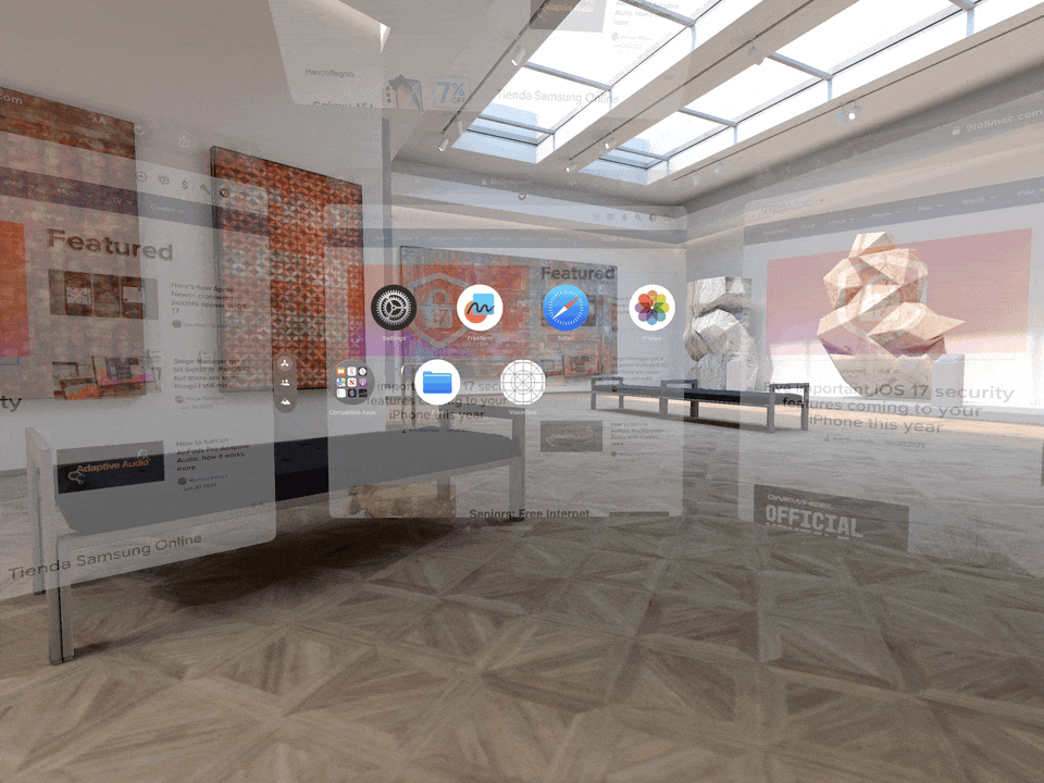 visionOS bedieningspaneel