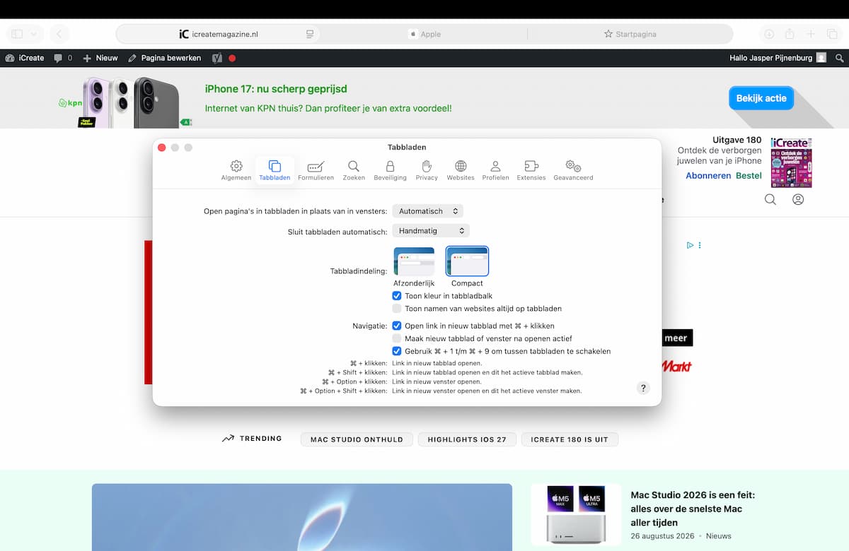 Instructiefoto: ‘Website tinting’ (de)activeren