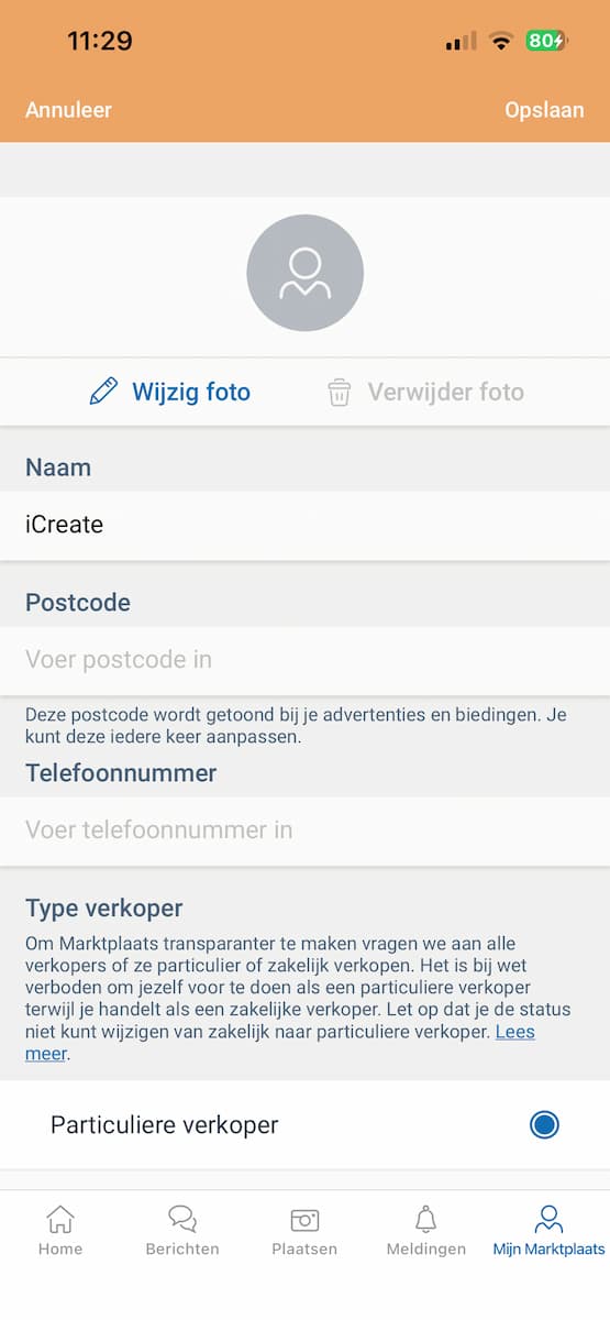Instructiefoto: Profiel aanvullen