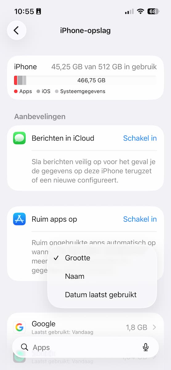 Instructiefoto: Sorteer je iPhone-opslag