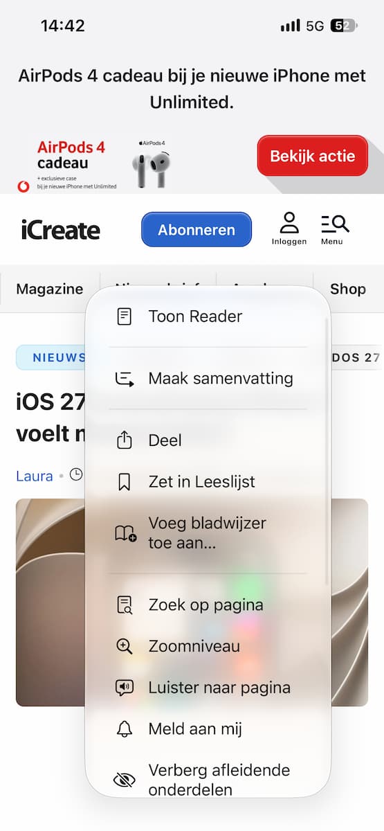 Instructiefoto: Tik op de Reader-knop