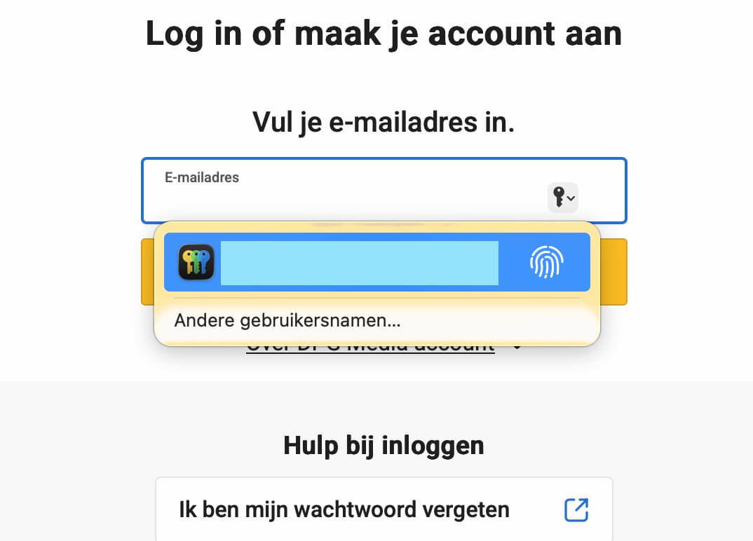 Instructiefoto: Inloggen bij Touch ID
