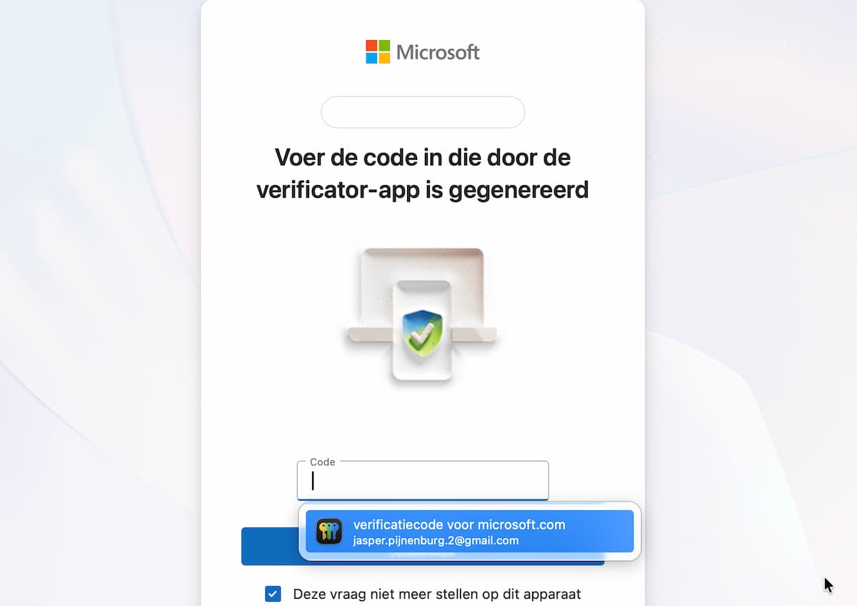 Instructiefoto: Verificatiecode
