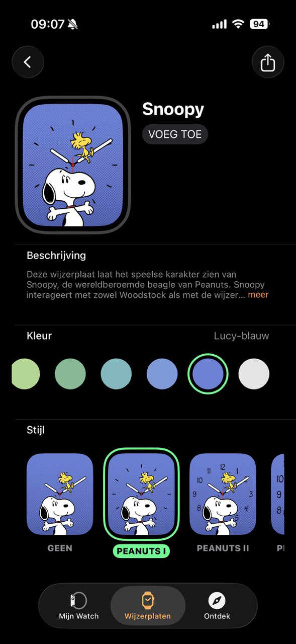 Stijl en kleur snoopy wijzerplaat