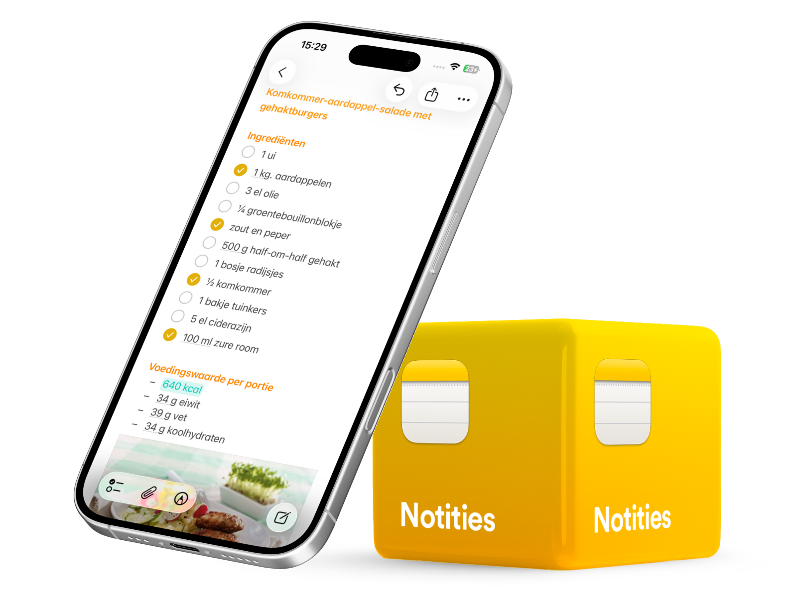 Notities Academy-kubus en iPhone met Notities-app erop