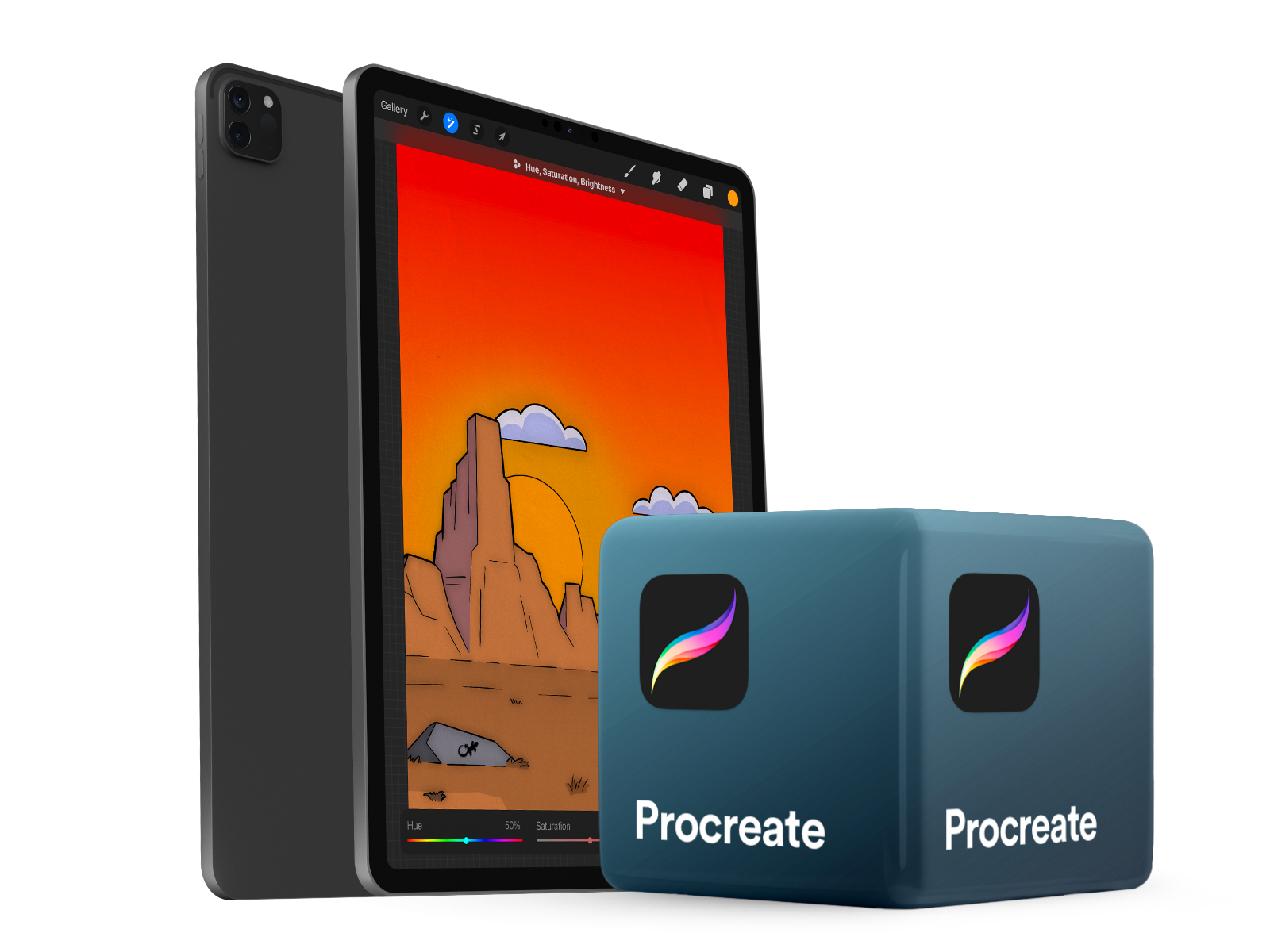 iPad met Procreate en Procreate-kubus