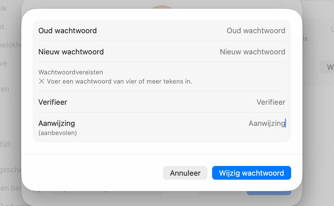 Instructiefoto: Toon wachtwoordaanwijzingen