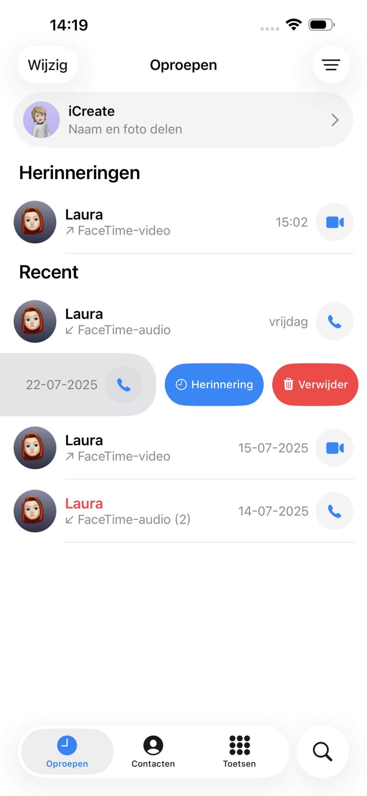 Instructiefoto: Herinnering-knop tevoorschijn halen
