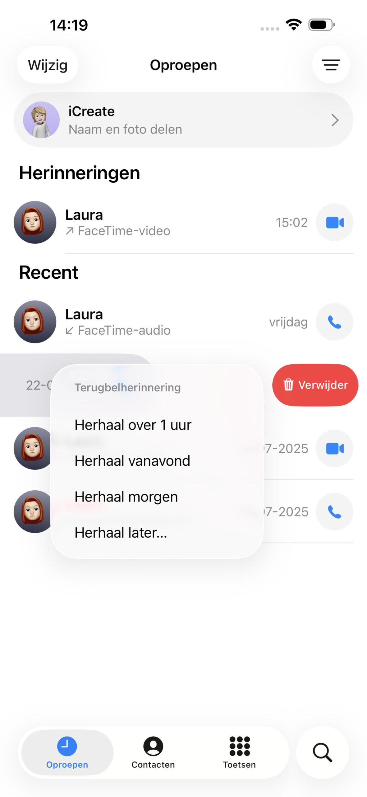 Instructiefoto: Stel een terugbelherinnering in