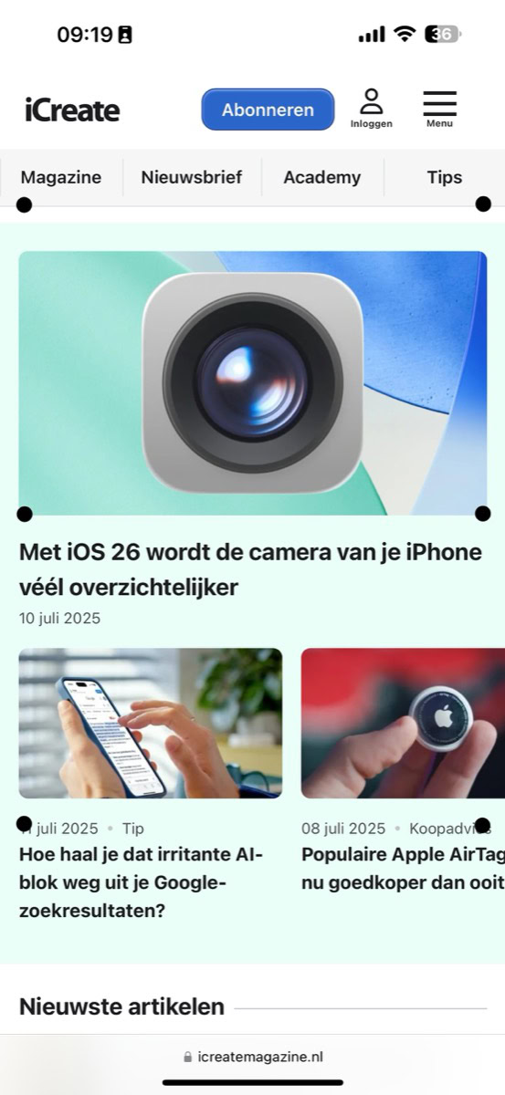 Homepage iCreate magazine met bewegingsstippen
