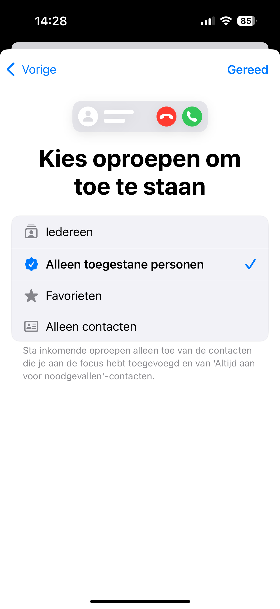 Instructiefoto: Oproepen toestaan