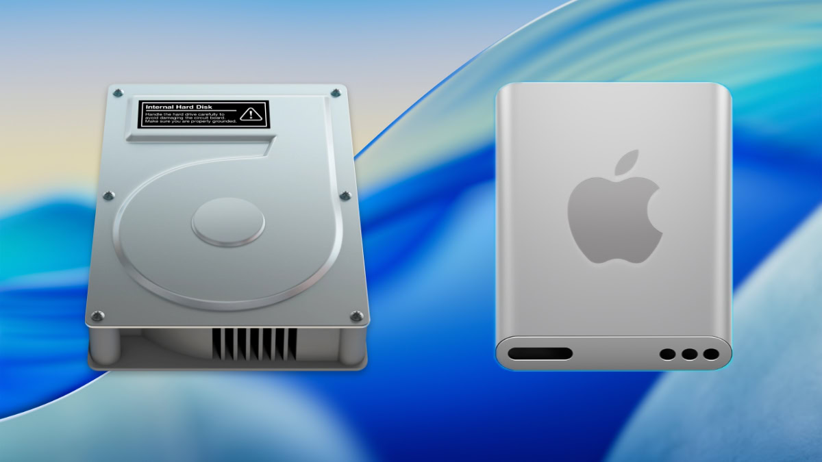 Oud icoontje Macintosh HD links, nieuw icoontje rechts