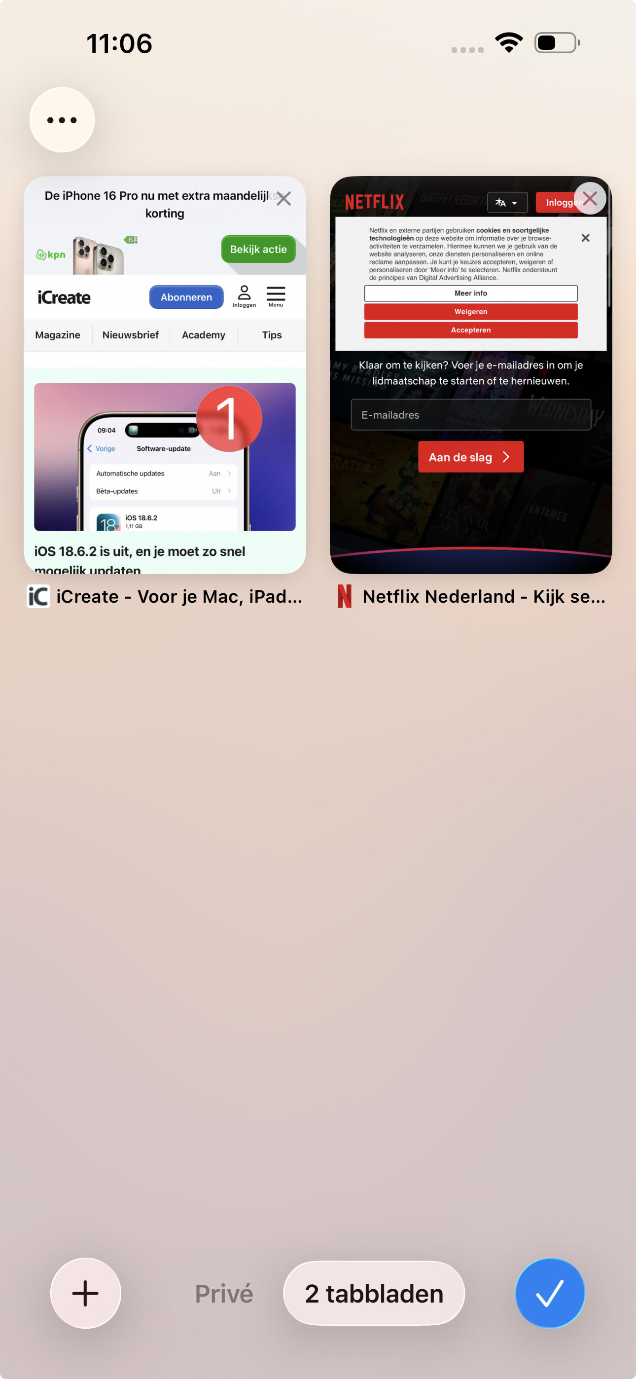 Alle geopende tabbladen in Safari