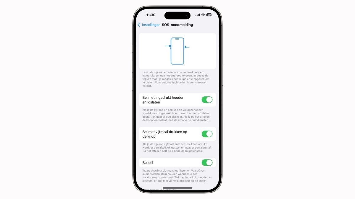 Instellingen voor SOS Noodmeldingen