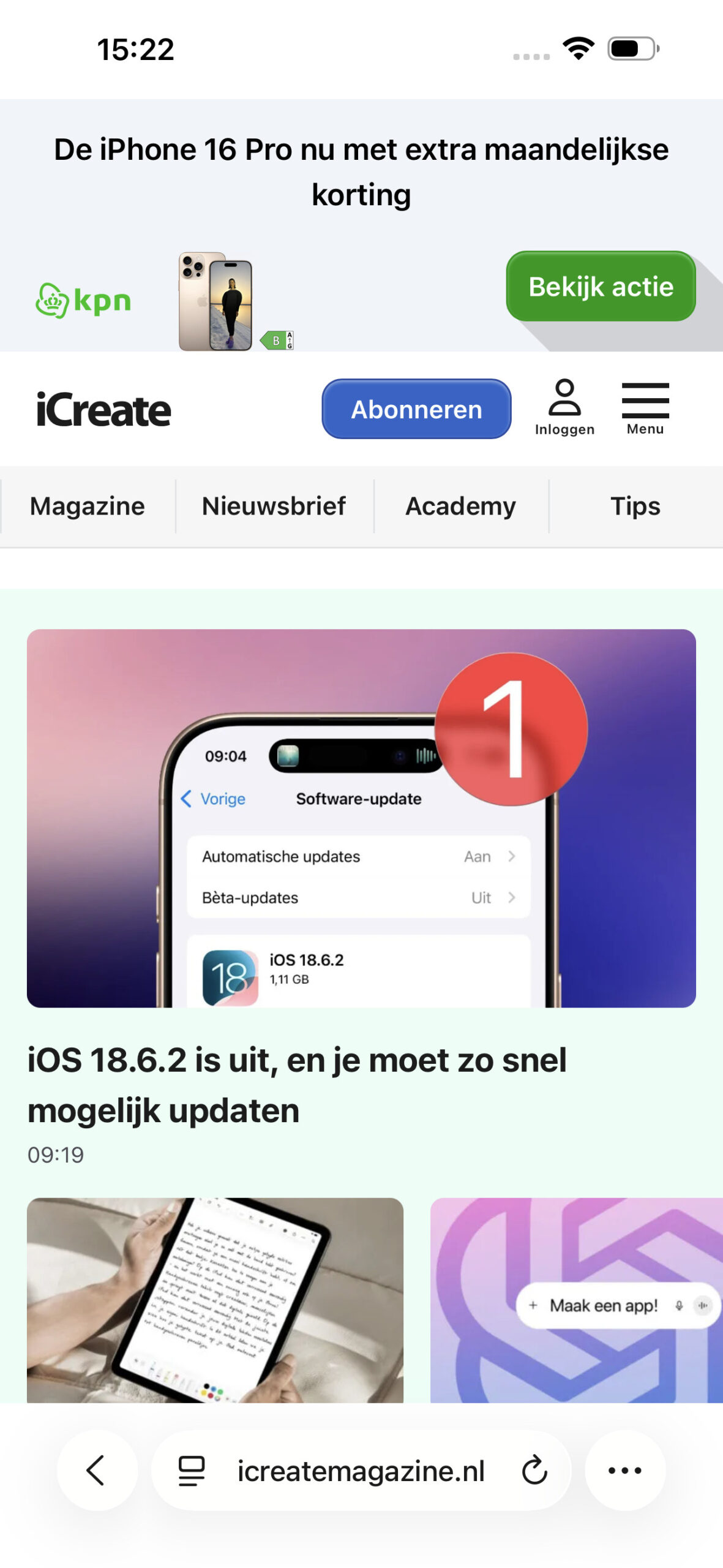 Compacte weergave in Safari