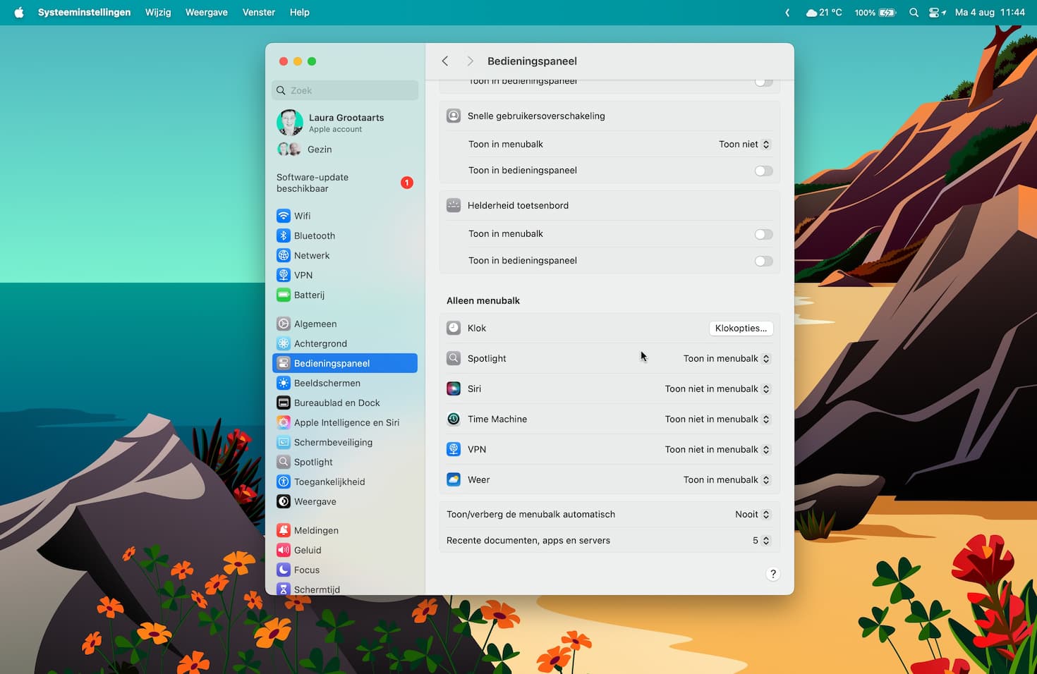Systeeminstellingen Bedieningspaneel