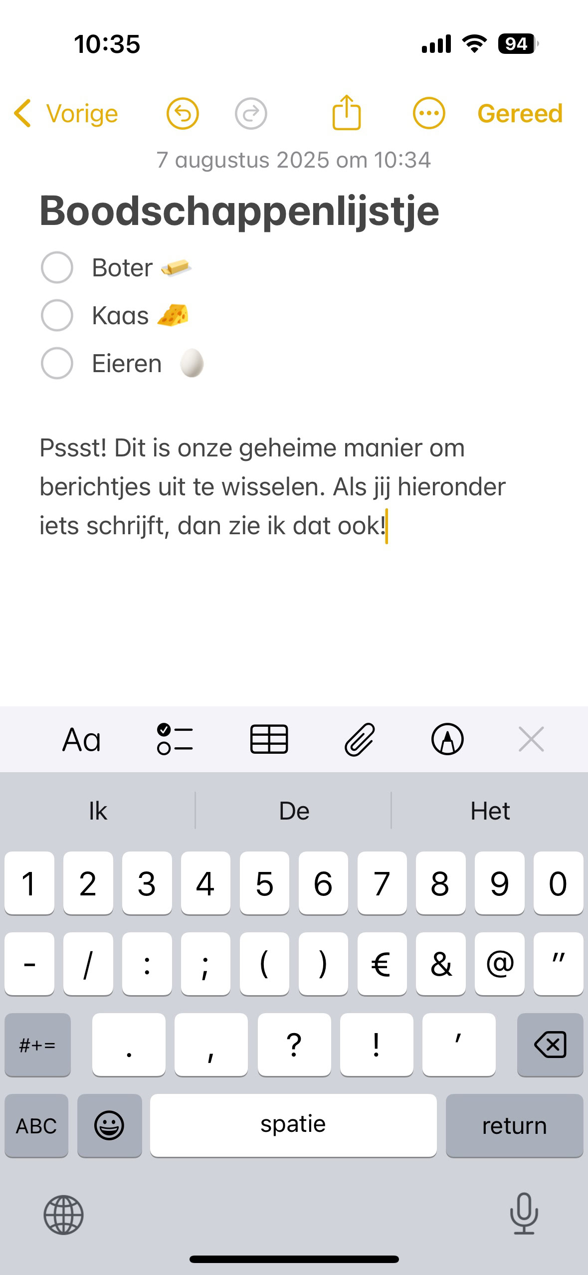Een ‘Boodschappenlijstje’ in Notites