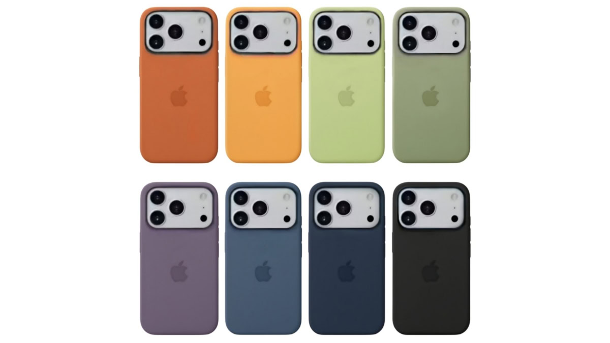 Liquid Silicon-hoesjes in de acht verschillende kleuren naast elkaar