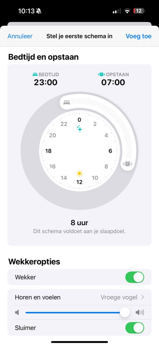 Slaapschema ingesteld op 23:00 uur tot 7:00 uur