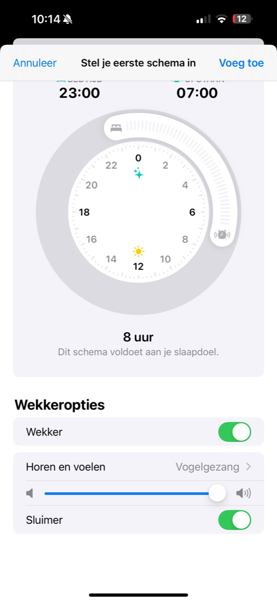 'Sluimer' en 'Wekker' actief in slaapschema