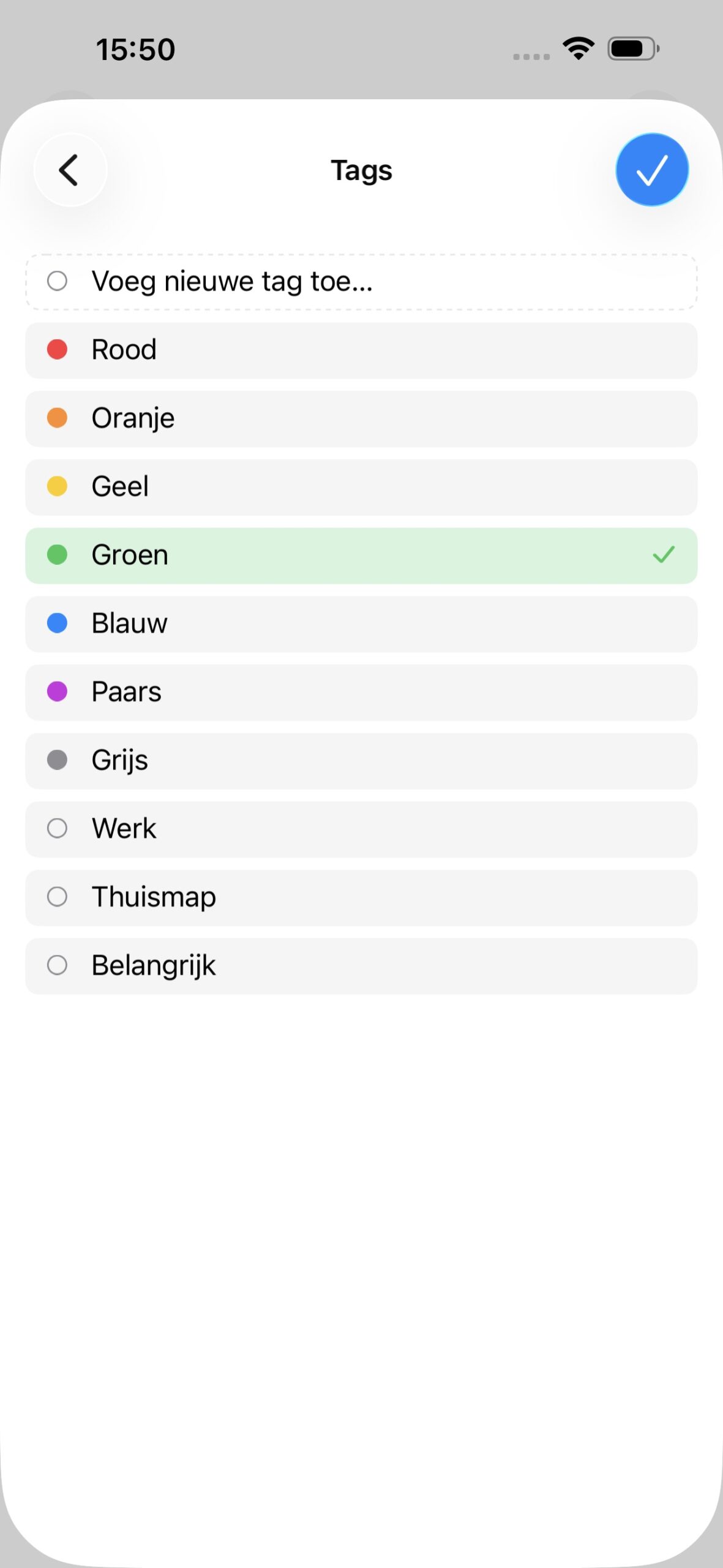 Voeg de kleur toe met tags