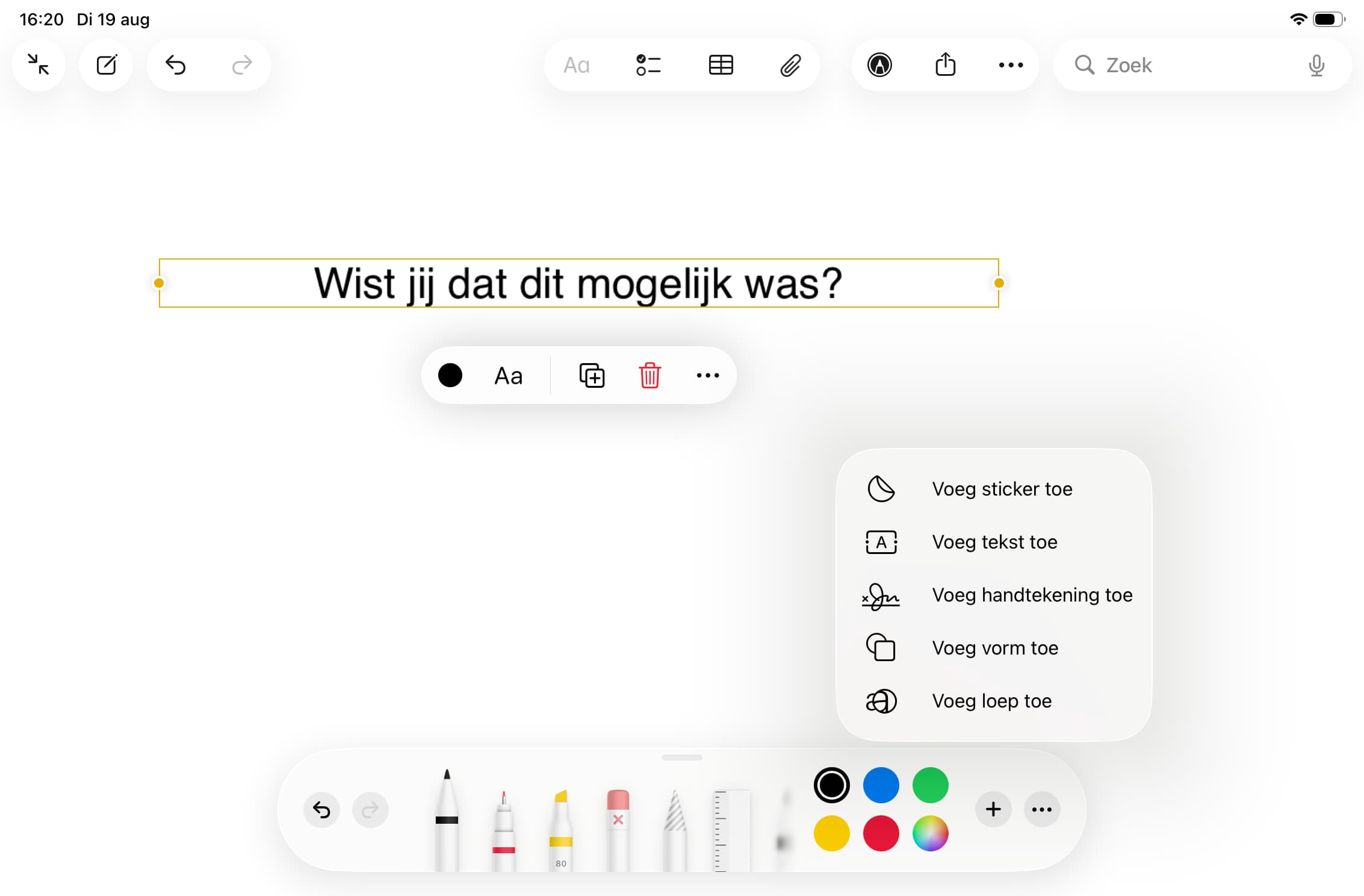 Tekstvak met getypte tekst