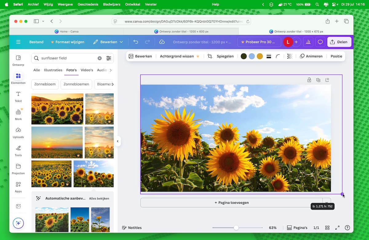 Instructiefoto: Vul het canvas met een foto