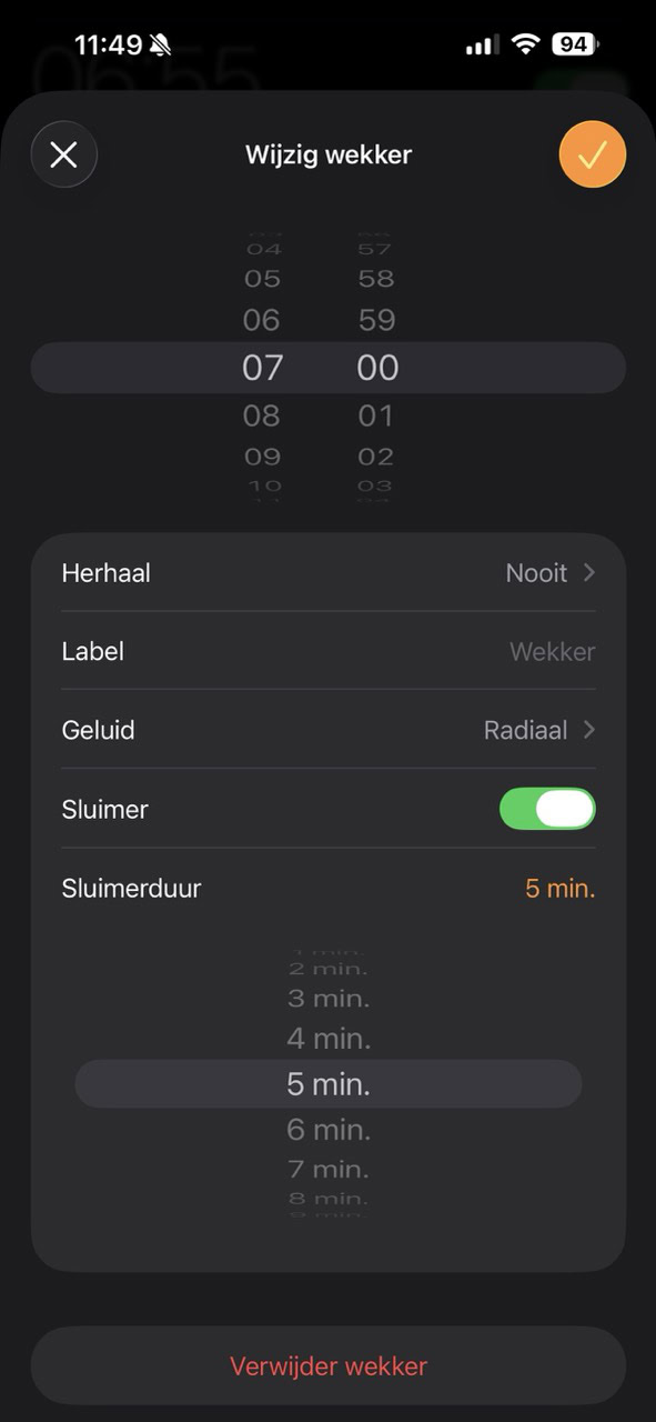 Instructiefoto: Verander de snoozetijd
